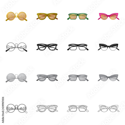 Isolated object of glasses and sunglasses icon. Collection of glasses and accessory vector icon for stock.