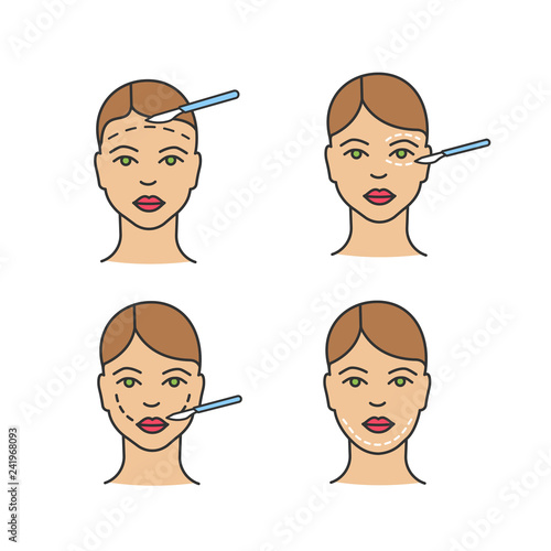 Plastic surgery color icons set