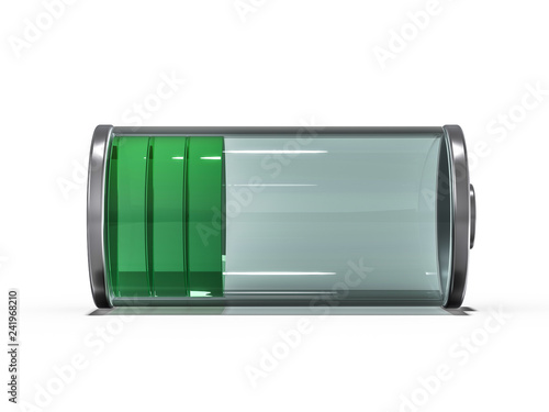 Battery icon with green charge indicator. 3D
