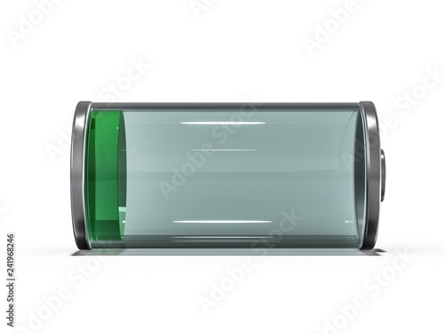 Battery icon with green charge indicator. 3D