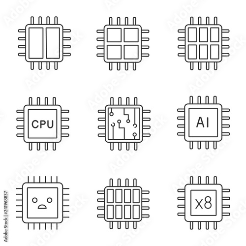 Processors linear icons set