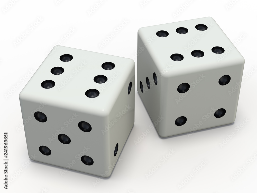 White playing dice isolated on white background. 3D White playing dice isolated on white background. 3D