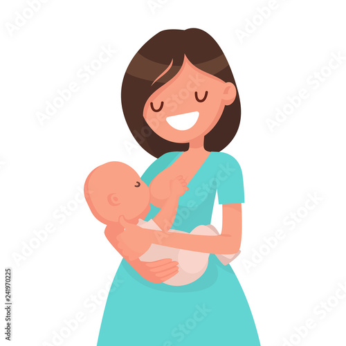 Happy mother is breastfeeding a baby. Vector illustration