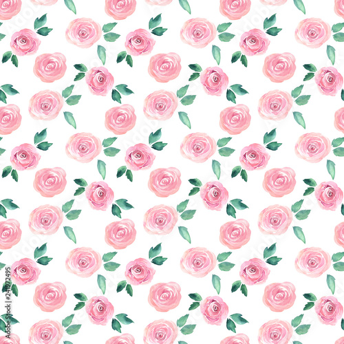 Fototapeta Watercolor seamless pattern with roses. Hand drawn illustration