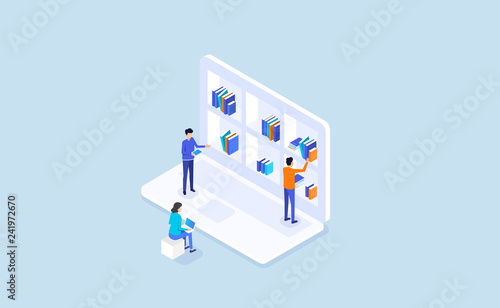 isometric flat vector online education and e-learning concept 
