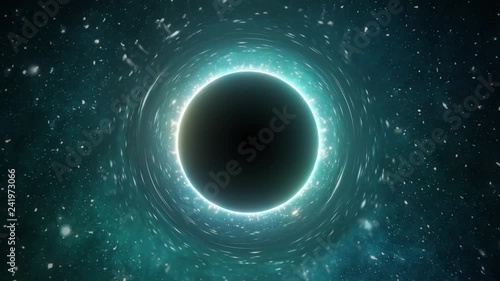 Singularity of massive black hole and stars in background. 3D rendered looping animation. photo