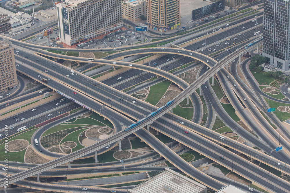 Amazing view of the junction roads from above. Traffic on the highway. Amazing view of the junction roads from above. Traffic on the highway.