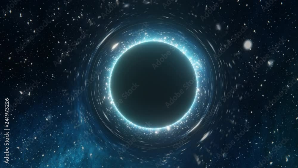 Singularity of massive black hole and stars in background. 3D rendered looping animation. Singularity of massive black hole and stars in background. 3D rendered looping animation.