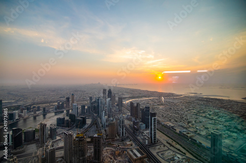  The top view on Dubai from the highest tower in the world, Burj Khalifa, UAE