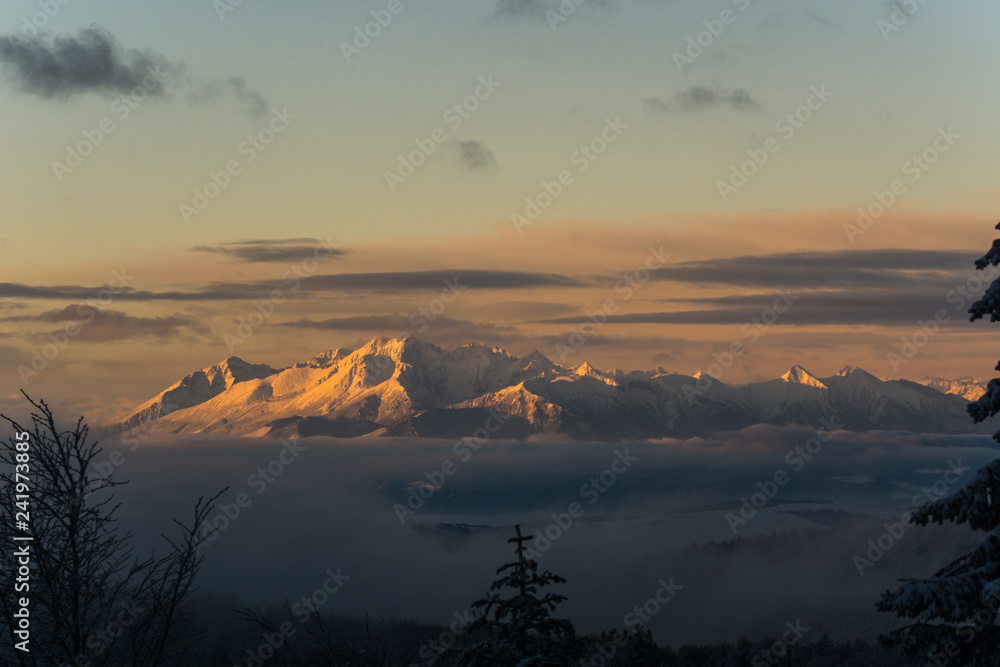Fototapeta premium Tatry widoczne z Jaworzyny Krynickiej,Beskid Sądecki.