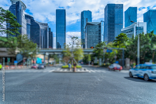 empty asphalt road with city skyline background in china. © hallojulie