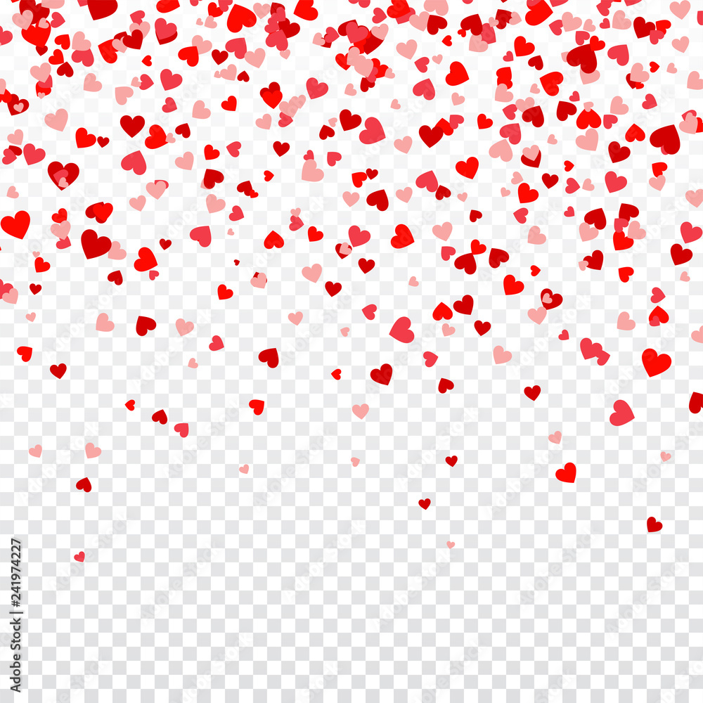 Valentines Day Background With Falling Red Hearts. Heart Shaped Paper Confetti. February 14 Greeting Card. Valentines Day Background With Falling Red Hearts. Heart Shaped Paper Confetti. February 14 Greeting Card.