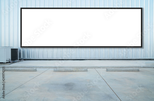 outdoor car parking and empty white billboard .Blank space for text and images.