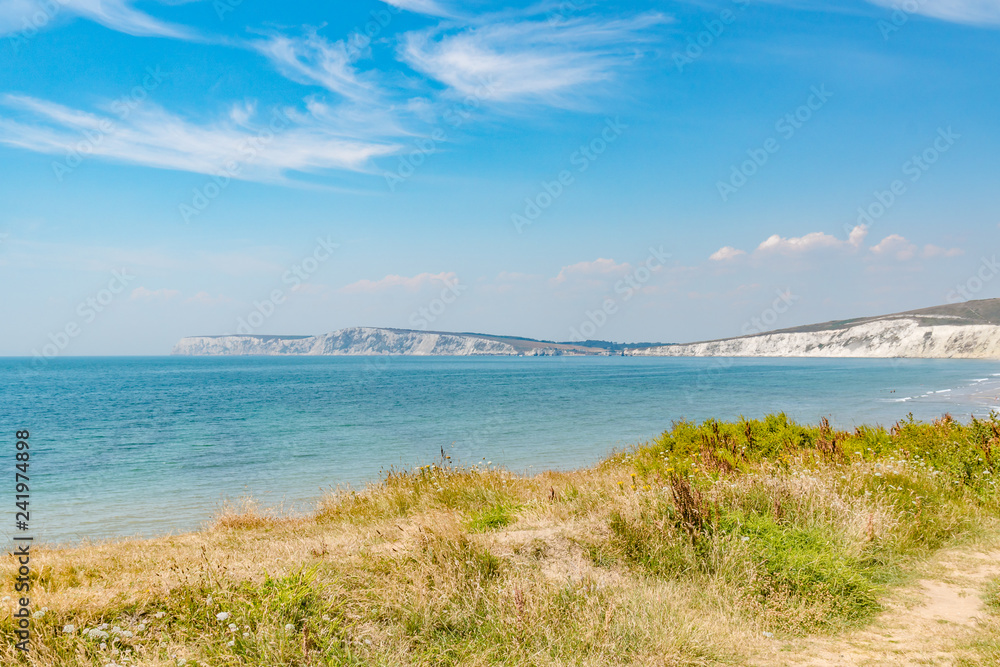 Wide view of the freshwater bay of isle of wight island in the UK.