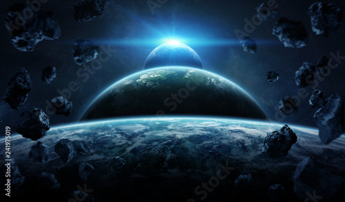 Fototapeta Naklejka Na Ścianę i Meble -  Distant planet system in space with exoplanets 3D rendering elements of this image furnished by NASA