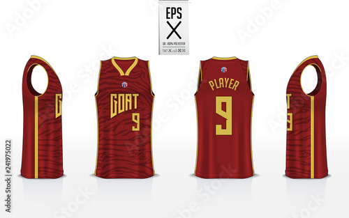 Basketball uniform template design for basketball club. Tank top t-shirt mockup for basketball jersey. Front view, back view and side view basketball shirt. Vector Illustration.