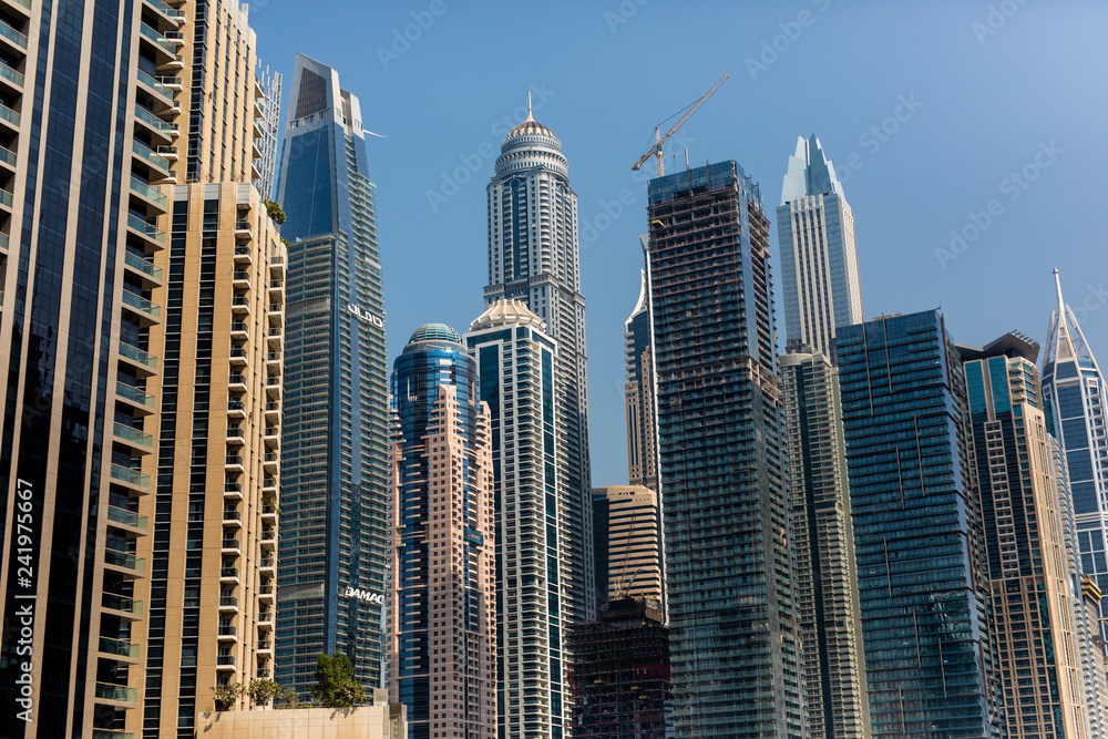 Fototapeta premium Skyscrapers at Dubai Marina. Business downtown skyscrapers view. Business concept.