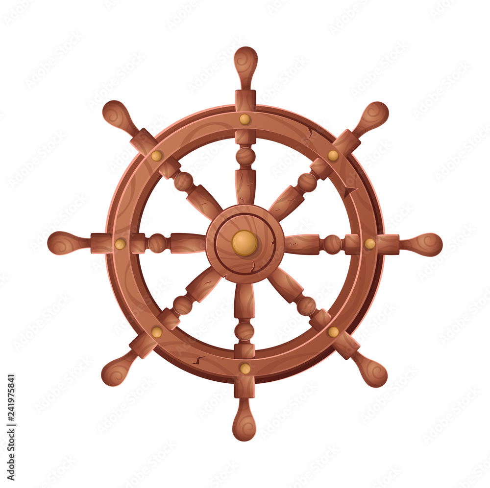  Wheel for ship vector cartoon illustration, isolated on white background.