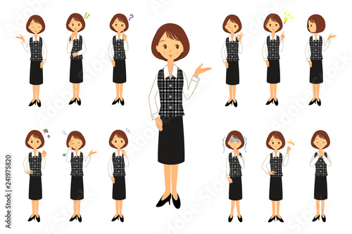 制服の女性　色々な表情とポーズ　セット　全身