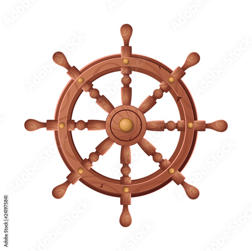  Wheel for ship vector cartoon illustration, isolated on white background.