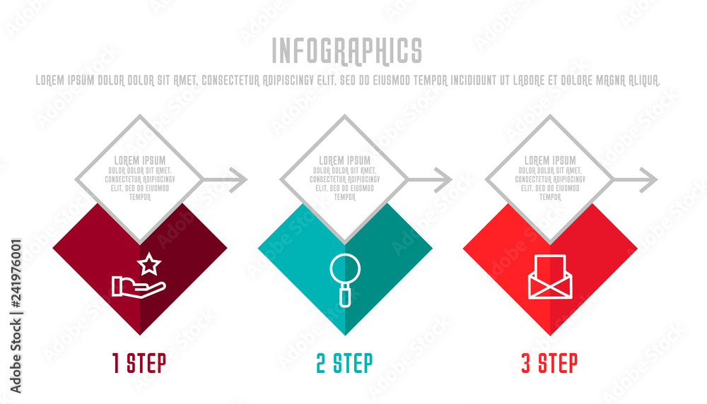 Modern 3D vector illustration. Infographic template with three elements, rhombus. Timeline step by step. Designed for business, presentations, web design, diagrams, chart, training with 3 steps Modern 3D vector illustration. Infographic template with three elements, rhombus. Timeline step by step. Designed for business, presentations, web design, diagrams, chart, training with 3 steps