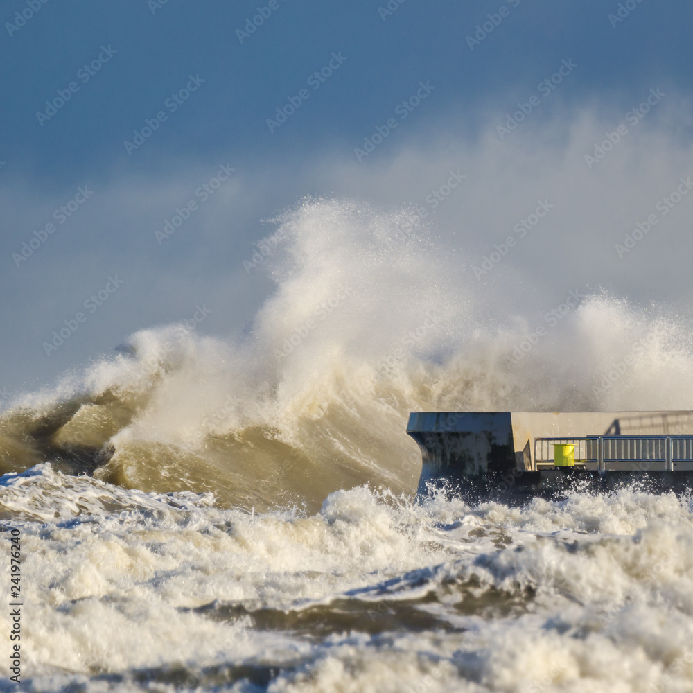 STORM AT SEA - Waves attack the sea coast and pier in Kolobrzeg