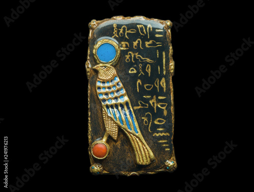 Horus Gor polymer clay handmade pendant jewelry isolated on black