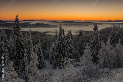 Obraz na płótnie Wschód słońca Jaworzyna Krynicka,Beskid Sądecki w salonie
