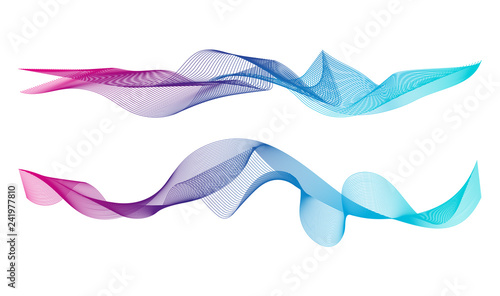 Wave of the many colored lines. Abstract wavy stripes on a white background isolated. Creative line art. Design elements created using the Blend Tool. 