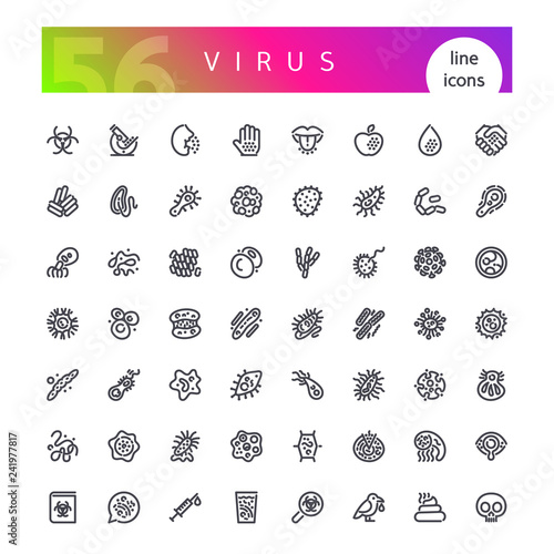 Set of 56 virus line icons suitable for web, infographics and apps. Isolated on white background. Clipping paths included.