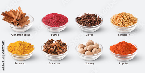Fototapeta Naklejka Na Ścianę i Meble -  Collection of different spices on white background