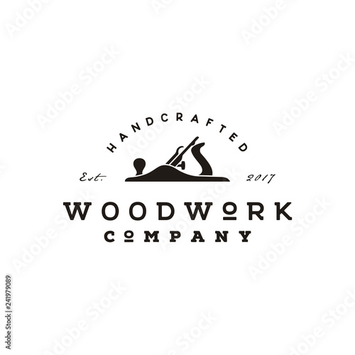 Retro Vintage Woodworking Wood Fore Plane or Jack Plane Logo design 
