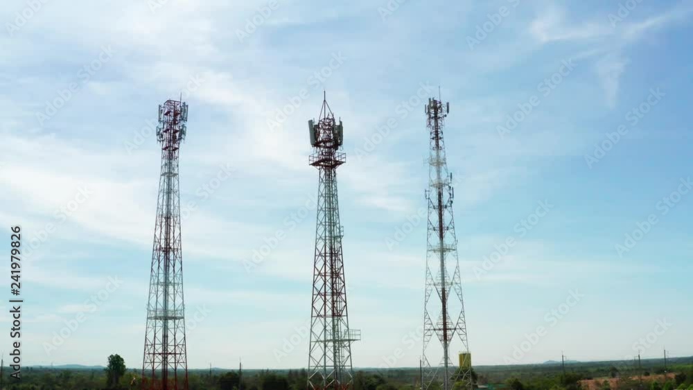 Aerial view shot. Mobile phone communication antenna tower. 4k resolution Aerial view shot. Mobile phone communication antenna tower. 4k resolution
