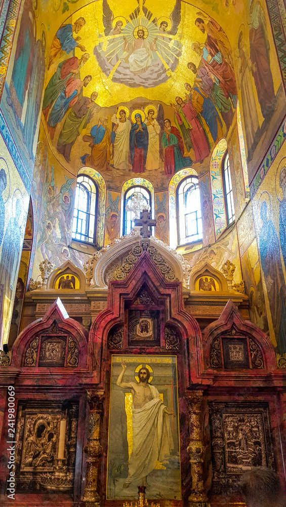 Fragment of interior of The Church of the Savior on Spilled Blood (Cathedral of the Resurrection of Christ) The church contains over 7500 square meters of mosaics