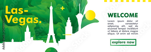 USA United States of America Las Vegas city horizontal banner with abstract skyline, cityscape, landmarks and attractions. Nevada state travel vector concept for website, footer, header