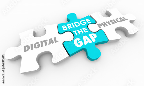Digital Vs Physical World Bridge the Gap Puzzle Pieces 3d Illustration