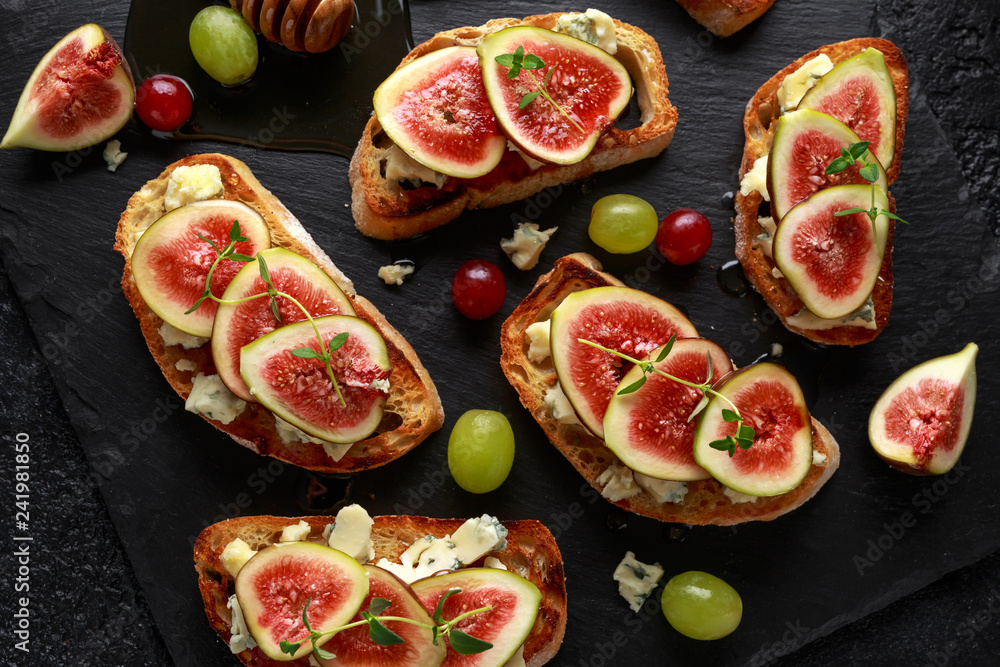 This Fig and Gorgonzola tartines, toast, bruschetta. drizzled with honey. This Fig and Gorgonzola tartines, toast, bruschetta. drizzled with honey.