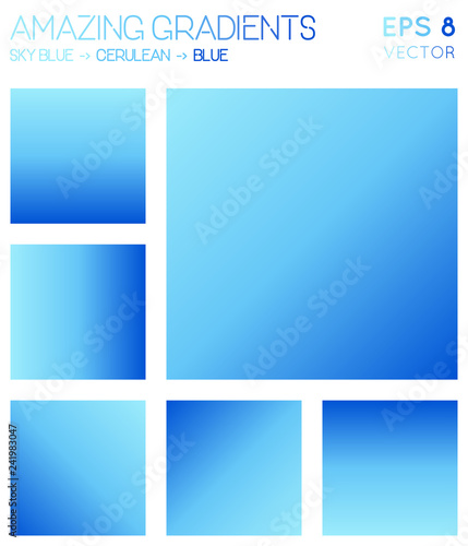 Colorful gradients in sky blue, cerulean, and blue color tones. Admirable gradient background, radiant vector illustration.