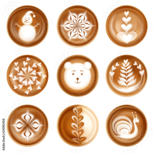 Latte Art Images Realistic Set