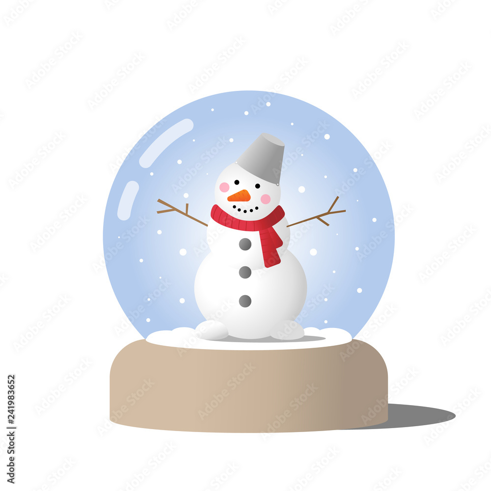 Christmas snowman in a glass ball, Christmas holiday decoration, gift snowman with a red scarf Christmas snowman in a glass ball, Christmas holiday decoration, gift snowman with a red scarf