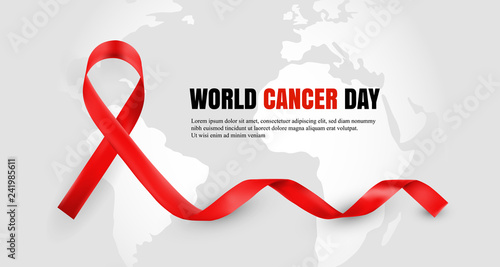 Red ribbon as world cancer day symbol with text sample
