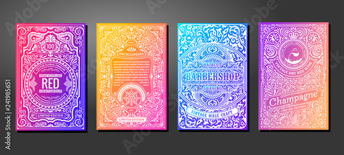 Label on color gradient background. Vintage logo, label, card, badge, frame with liquid colorful design