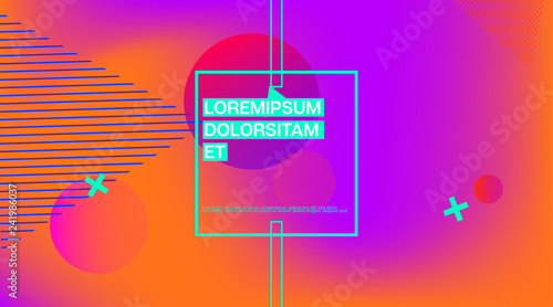 Memphis Minimal Cover Horizontal Vector Template. Neon Gradient Overlay, Small Space Particles Background. Geometric Memphis Design Elements, Horizontal Music Poster. Vintage Elemets Business Design.