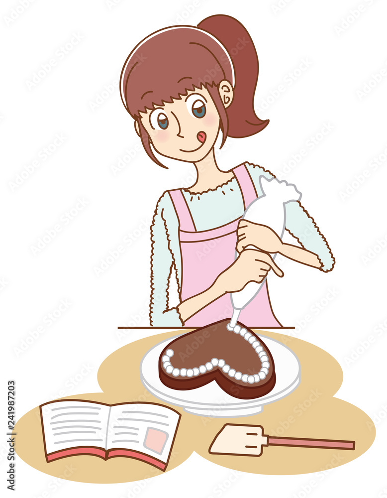 手作りチョコを作る女性のイラスト 手作りチョコを作る女性のイラスト