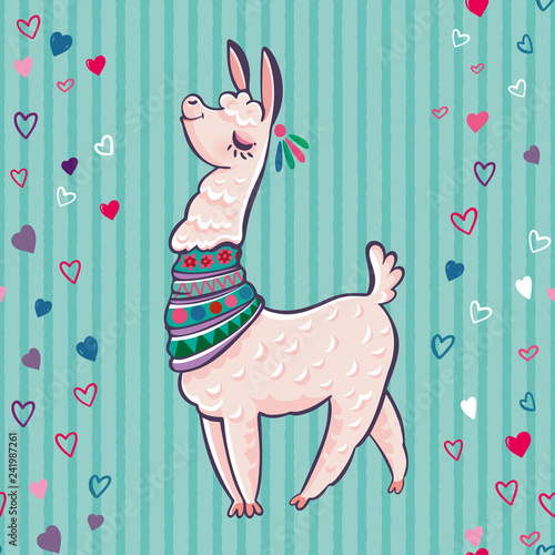 Llama cartoon alpaca. Llama animal vector isolated illustration. Design for card, sticker, fabric textile, t-shirt. Children, child of modern trendy style