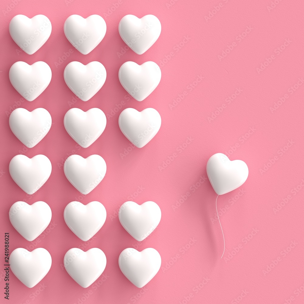 Outstanding white hearts on pink background. minimal valentine concept idea.