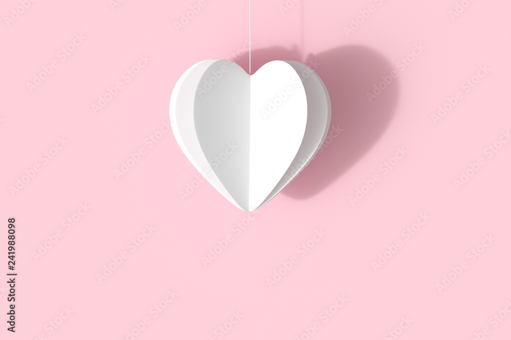 White heart shape on pink pastel background.  minimal valentine concept idea.