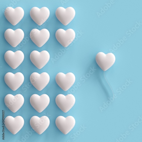 Outstanding white hearts on blue background. minimal valentine concept idea.