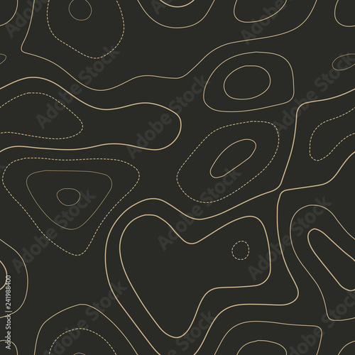 Admirable topography map. Seamless design. Ecstatic tileable isolines pattern, vector illustration.