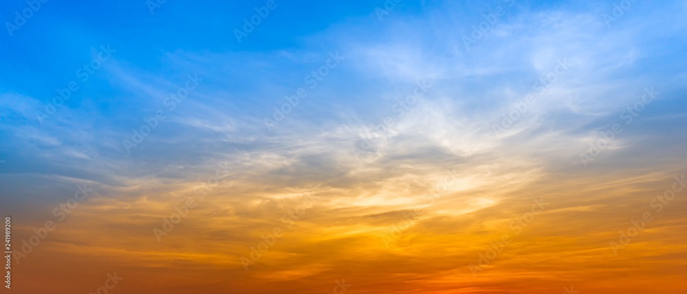 Panorama background blue sky and cloud at golden hour